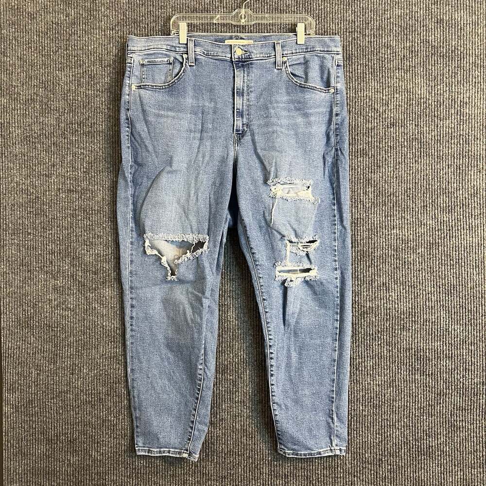 Levis Womens High Waisted Mom Jeans Size 20W Distressed Blue Medium Wash Denim
